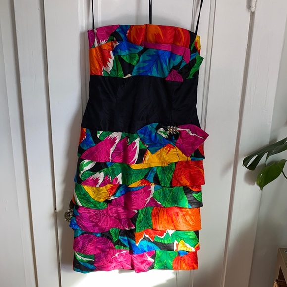 Vintage Strapless Floral Party Dress - Picture 1 of 10